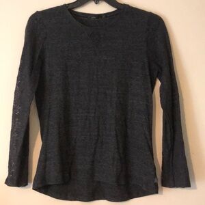 Prana Lace Sleeve Pullover Top Womens Size Large Dark Gray Athleisure Workout